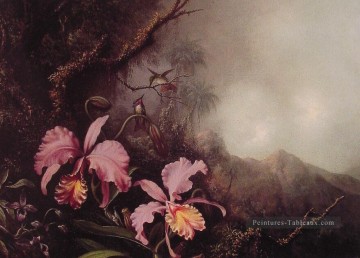 Deux Orchidées dans une Montagne Paysage Martin Johnson Heade floral Peinture à l'huile